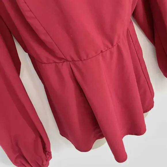 Torrid Womens Crepe Long Sleeve Peplum Blouse Tunic Top Sz 0 US 12 L Biking Red - Picture 3 of 12
